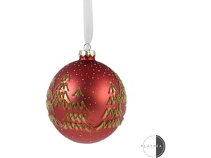 Staklena novogodišnja kugla sa jelkama 10cm