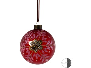 Staklena novogodišnja kugla sa cvetićima 10cm