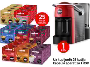25 Lavazza AMM kapsula za kafu + Jolie Aparat za kafu za 1 rsd (crveni)