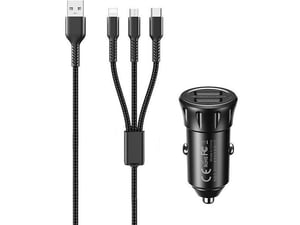 Remax Auto punjač 2.4A 2xUSB+ kabl 3 u 1 RCC236