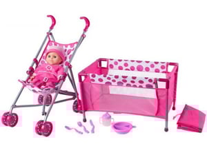 Woody Set za lutke Kolica i krevetac