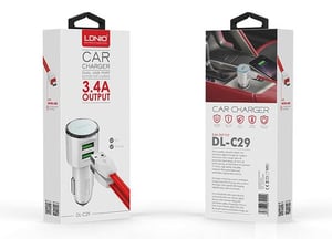 Auto punjač LDNIO DL-C29 dual USB 3.4A + Type-C kabl