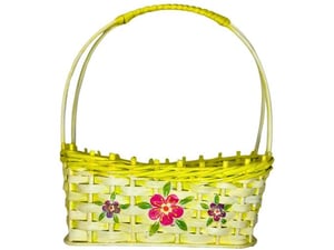 Etnoria dekupaž ručno pletena korpa Barčica, od pruća sa etno cvetnim motivima, za ukras, za poklon, za baštu