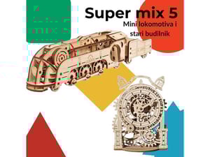 Ugears 3D puzzle Super mix 5 - Lokomotiva i budilnik