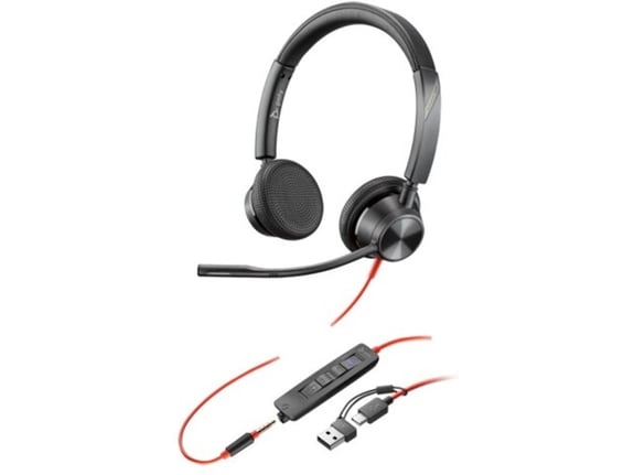 HP Poly Blackwire 3325 Stereo Microsoft Teams Certified USB-C Headset + 3.5mm Plug + USB-C/A Adapter