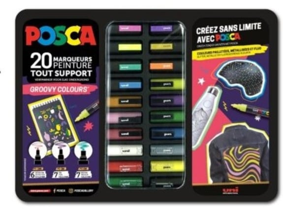 Uni Set Posca u metalnoj kutiji 20kom Groovy (PC-1M 6kom;PC-3M 7kom;Pc-5M 7kom)