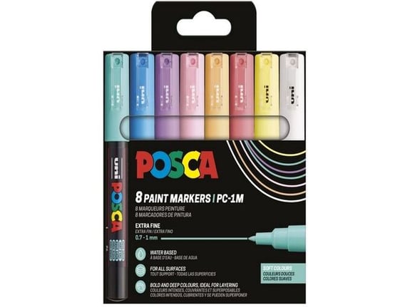 Uni Set PC-1M Posca 0.7mm 8 kom pastelne boje plastic free