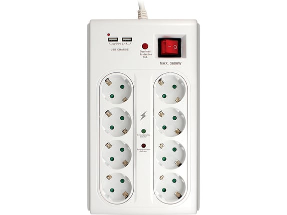 Commel Produžni kabl 8 na 1 + 2xUSB sa prenaponskom, 3m H05VV-F 3x1,5