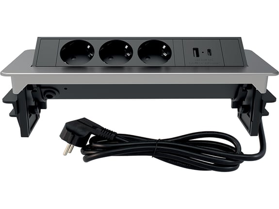 Commel Pop-up utičnica 3-struka, USB A+C L=2 m, nikl