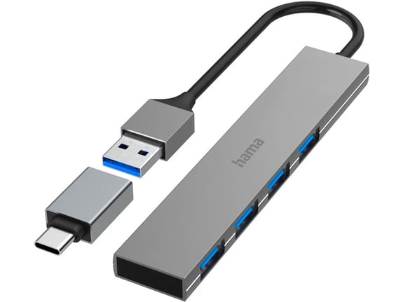 Hama USB Hub 4 porta, USB 3.2, 5 Gbit/s+ USB-C adapter ultra tanak