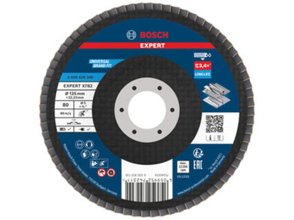 Bosch Lamelna brusna ploča, ravna, 125mm, G80, prečnik otvora 22,23mm EXPERT X782 2608626240