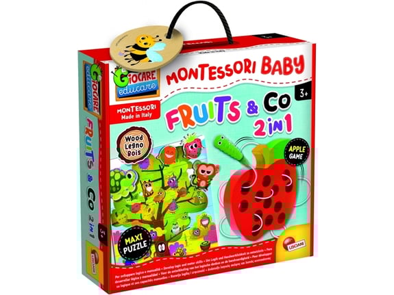Lisciani Edukativna drvena jabuka - provlači i zabavljaj se Montesori Baby 92260