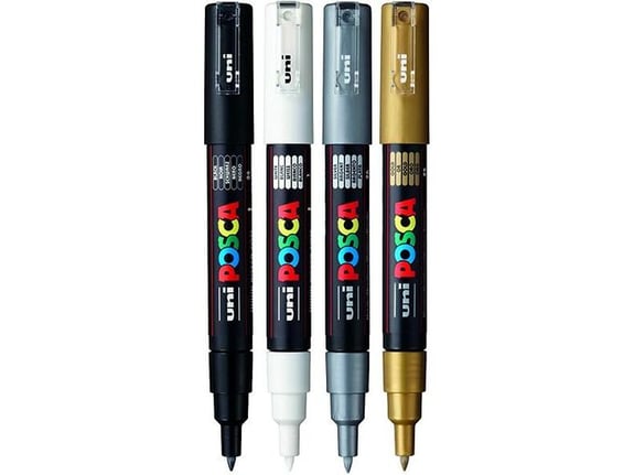Uni Set PC-1M Posca 0.7mm 4 kom crni,beli,srebrni I zlatni