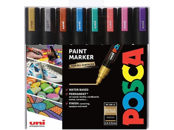 Uni Set PC-5M Posca 1.8-2.5mm 8 kom metalik boje