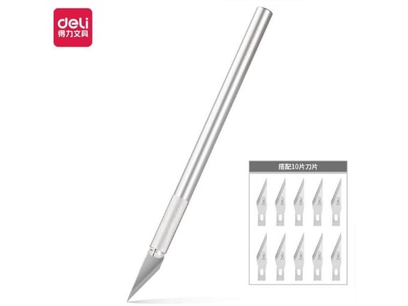 Deli Skalpel za rezbarenje i grafiku sa 10 rezervnih nožića 2102Silver