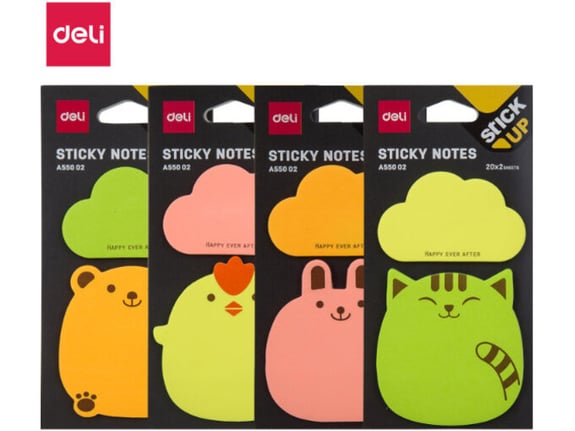 Deli Stiker blok Životinje 76x76mm - 2x20 lista - 4 dezena EA55002