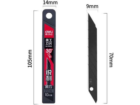 Deli Sečiva za skalpel pod uglom 30 stepeni extra oštri 9mm 1/10 78003