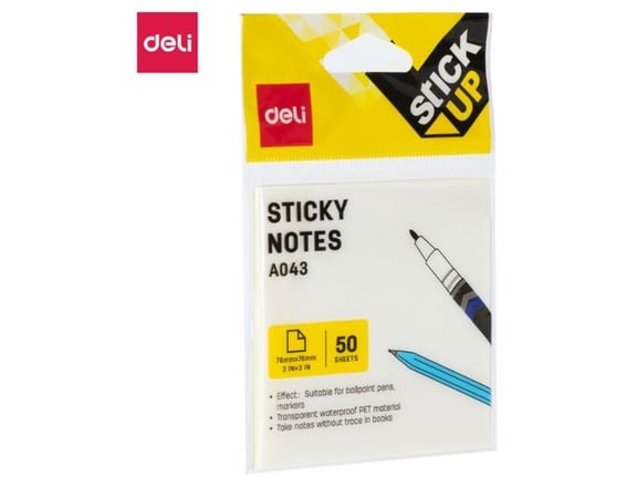 Deli Stiker blok prozirni i vodootporni 76x76mm - 50 lista EA043