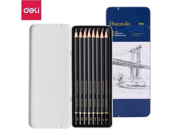 Deli Grafitne olovke za skiciranje set 8 kom metalna kutija EC26