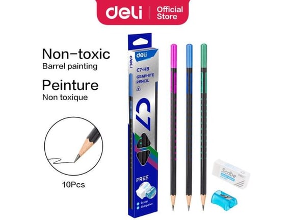 Deli Grafitne olovke Trougaone 1/10 metalik + gumica i rezač EC7-HB