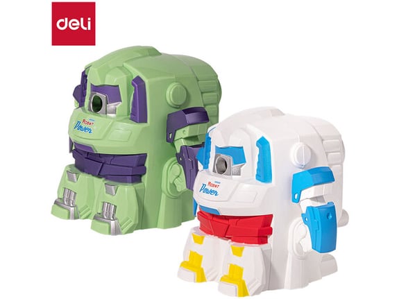 Deli Rotacioni rezač za olovke Robot zeleni i beli mix EH512