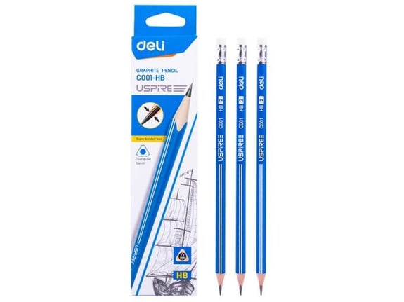 Deli Grafitne olovke sa gumicom Uspire plave HB 1/12 EC001-HB