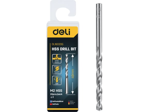 Deli HSS Spiralna burgija za metal 2.0mm 20/1 EDL16020G