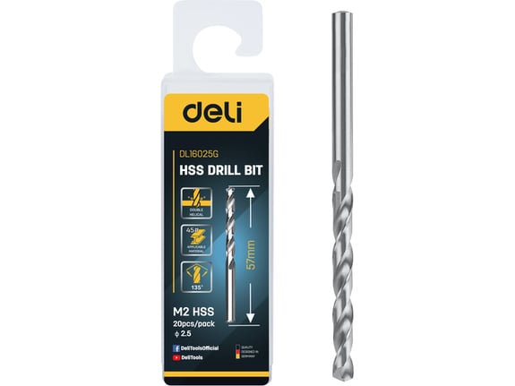 Deli HSS Spiralna burgija za metal 2.5mm 20/1 EDL16025G