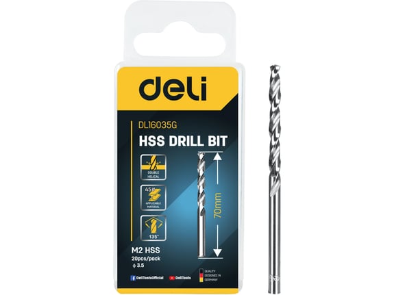 Deli HSS Spiralna burgija za metal 3.5mm 20/1 EDL16035G