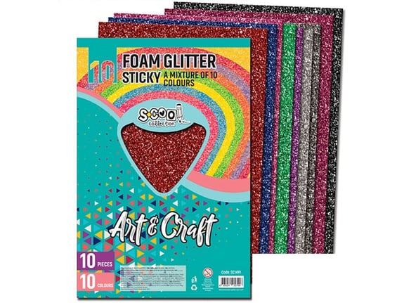 S-cool Samolepiva šljokičasta eva pena set 10 mix boja SC1491