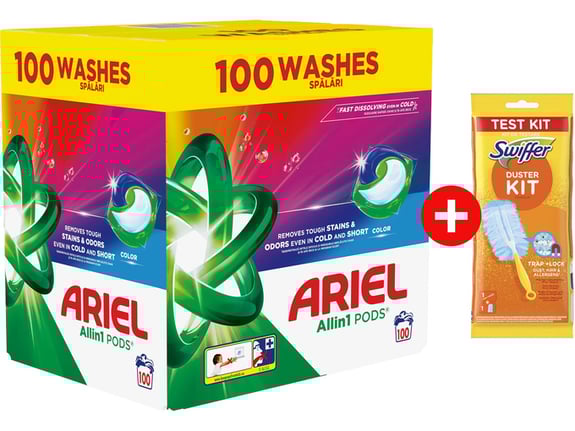 Ariel PODS Kapsule za veš Color 100kom + Swiffer Duster Starter Kit + 1kom dopune
