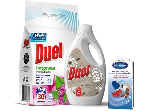 Duel Deterdžent Jorgovan 2.7kg + Omekšivač Like a diamond 2.45l + Mrežica za veš