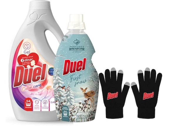 Duel Tečni deterdžent Color care 2.45l + Omekšivač First snow 1.6l + Touch glow Rukavice