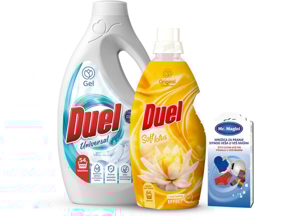 Duel Tečni deterdžent Universal 2.45l + Omekšivač Soft lotus 1.6l + Mrežica za veš