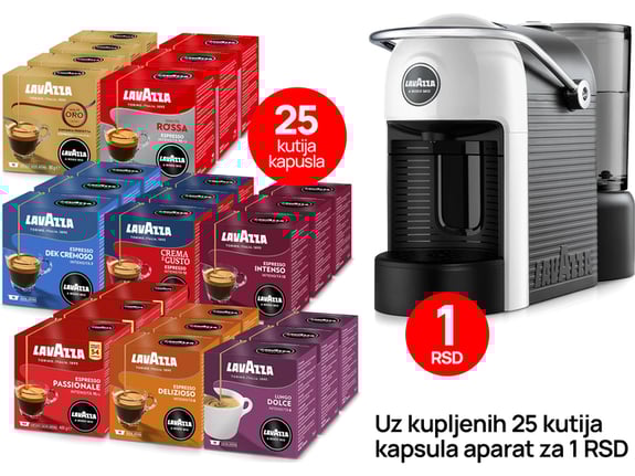 25 Lavazza AMM kapsula za kafu + Jolie Aparat za kafu za 1 rsd (beli)