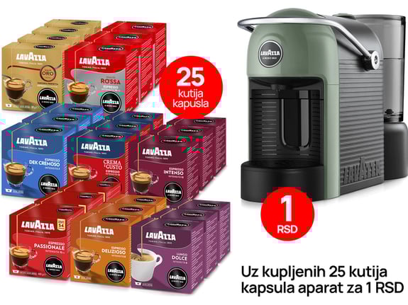 25 Lavazza AMM kapsula za kafu + Jolie Aparat za kafu za 1 rsd (zeleni)