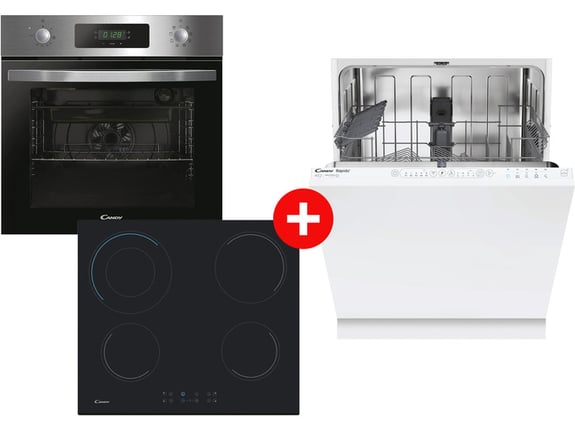 Candy Ugradna rerna FIDC X625 L + Candy Ugradna staklokeramička ploča 60cm CH 64 DVT + Candy Ugradna sudomašina 60cm CI 3E7L0W2