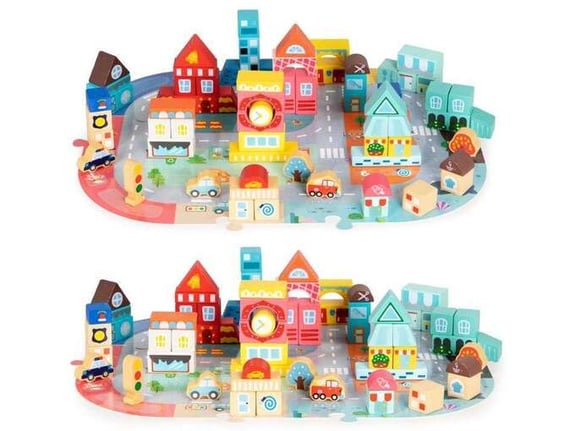 Eco Toys Edukativne drvene kocke City Set sa podlogom 88kom