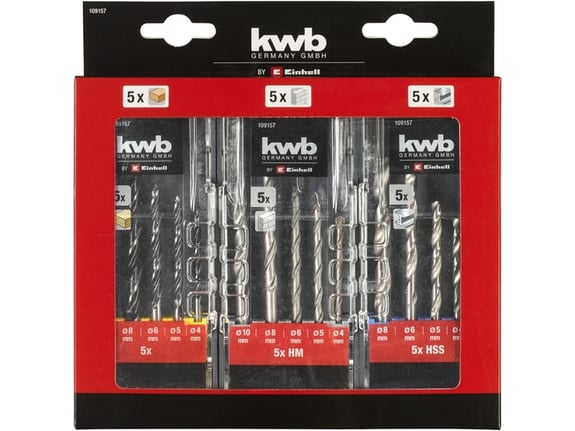 Einhell 3-delni set kofera sa po 5 Burgija za drvo, metal i kamen, 3-8 mm za metal i 4-10 mm za drvo i kamen