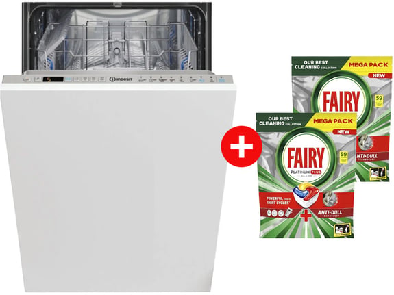 Indesit Ugradna mašina za sudove DSIO 3M24 C S + Fairy Kapsule za pranje sudova Platinum Plus Lemon x 2 pakovanja
