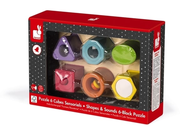 Janod 6 blok slagalica Oblici drveta & muzike