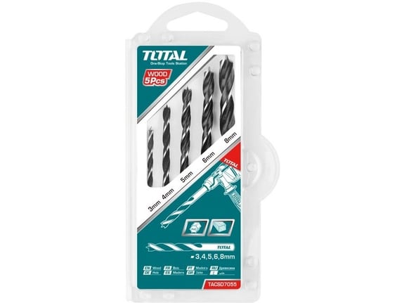 Total alati Set burgija za drvo 5-delni 3-8mm
