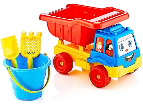 Veliki kamion sa koficom, lopaticom i grabuljicama za plažu