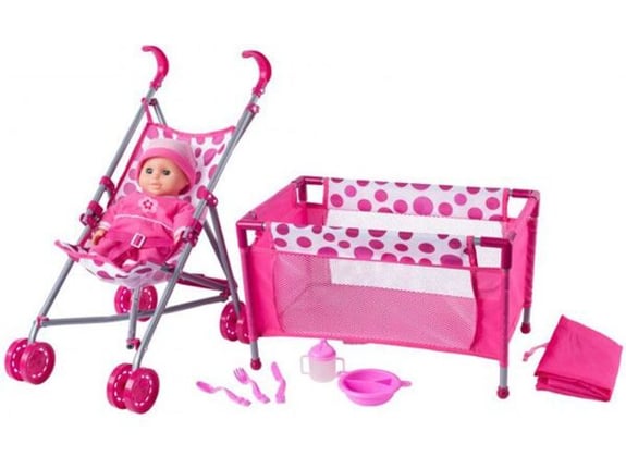 Woody Set za lutke Kolica i krevetac