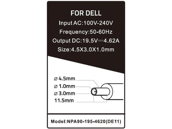 Gembird Punjač za laptop 90W-19.5V-4.62A, 4.5x3.0mm PIN (1032) NPA90-195-4620 (DE11)