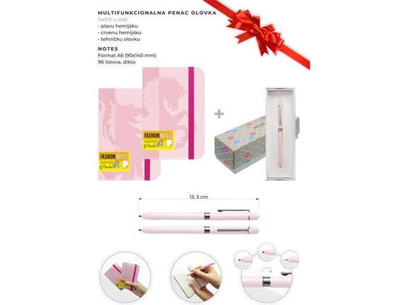 Moja Knjižara Set olovka Penac multi mf0107pk-gc8 i notes Fashion pastel a6/96