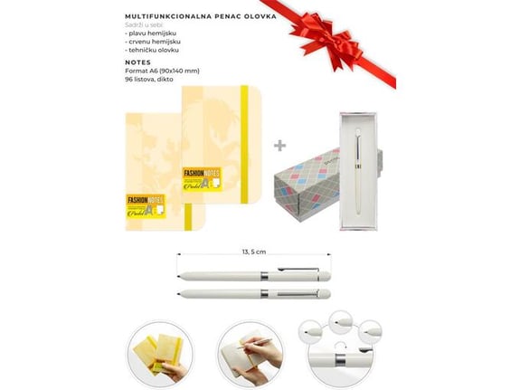 Moja Knjižara Set olovka Penac multi mf0107wh-gc8 i notes Fashion pastel a6/96