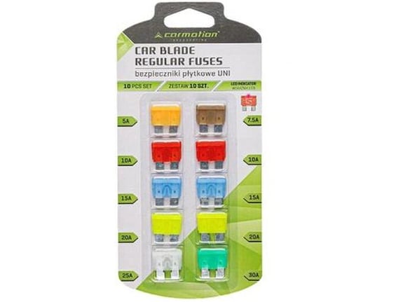 Carmotion Set osigurača 10/1 sa led indikatorom 5a - 1 kom 7 5a - 1 kom 10a - 2 kom 15a - 2 kom 20a - 2 kom 25