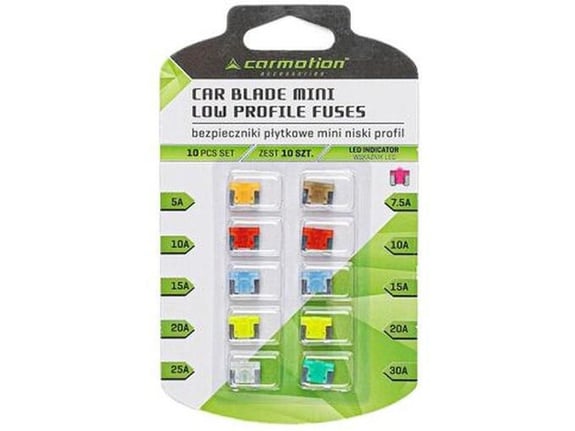Carmotion Set osigurača 10/1 niski profil sa led indikatorom 5a - 1 pc 7 5a - 1 kom 10a - 2 kom 15a - 2 kom 20