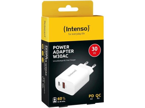 Intenso Punjač kućni, brzi, 1 x USB-A, 1 x UCB-C, 3A, 30W